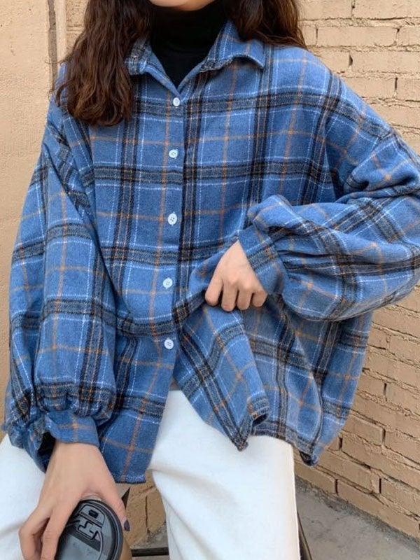 Checkered Print Button Blouse - Image 25