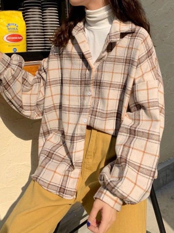 Checkered Print Button Blouse - Image 3