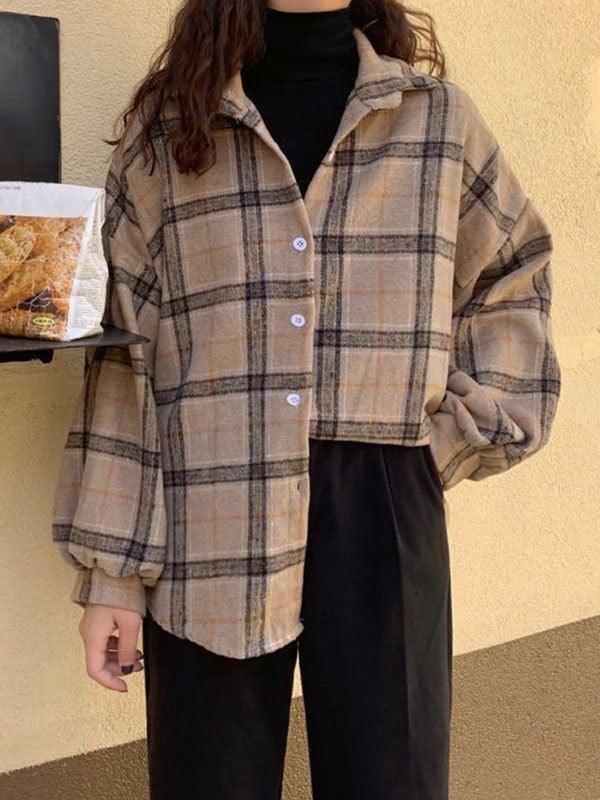 Checkered Print Button Blouse - Image 36