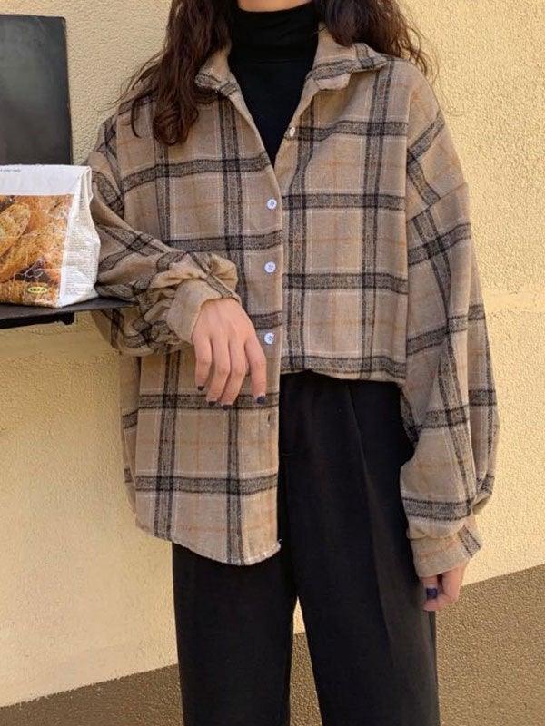 Checkered Print Button Blouse - Image 39