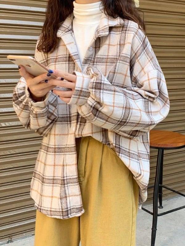 Checkered Print Button Blouse - Image 49