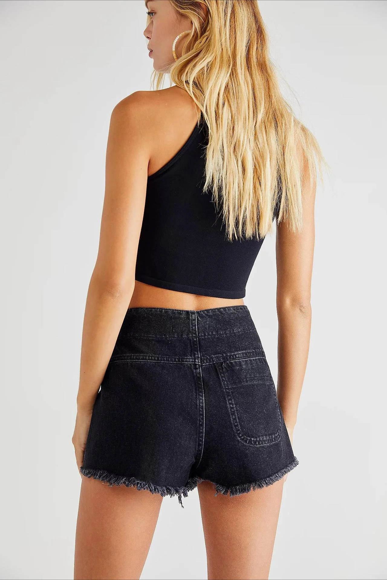 Chic Denim Distressed Hem A-Line Skirt - Image 9