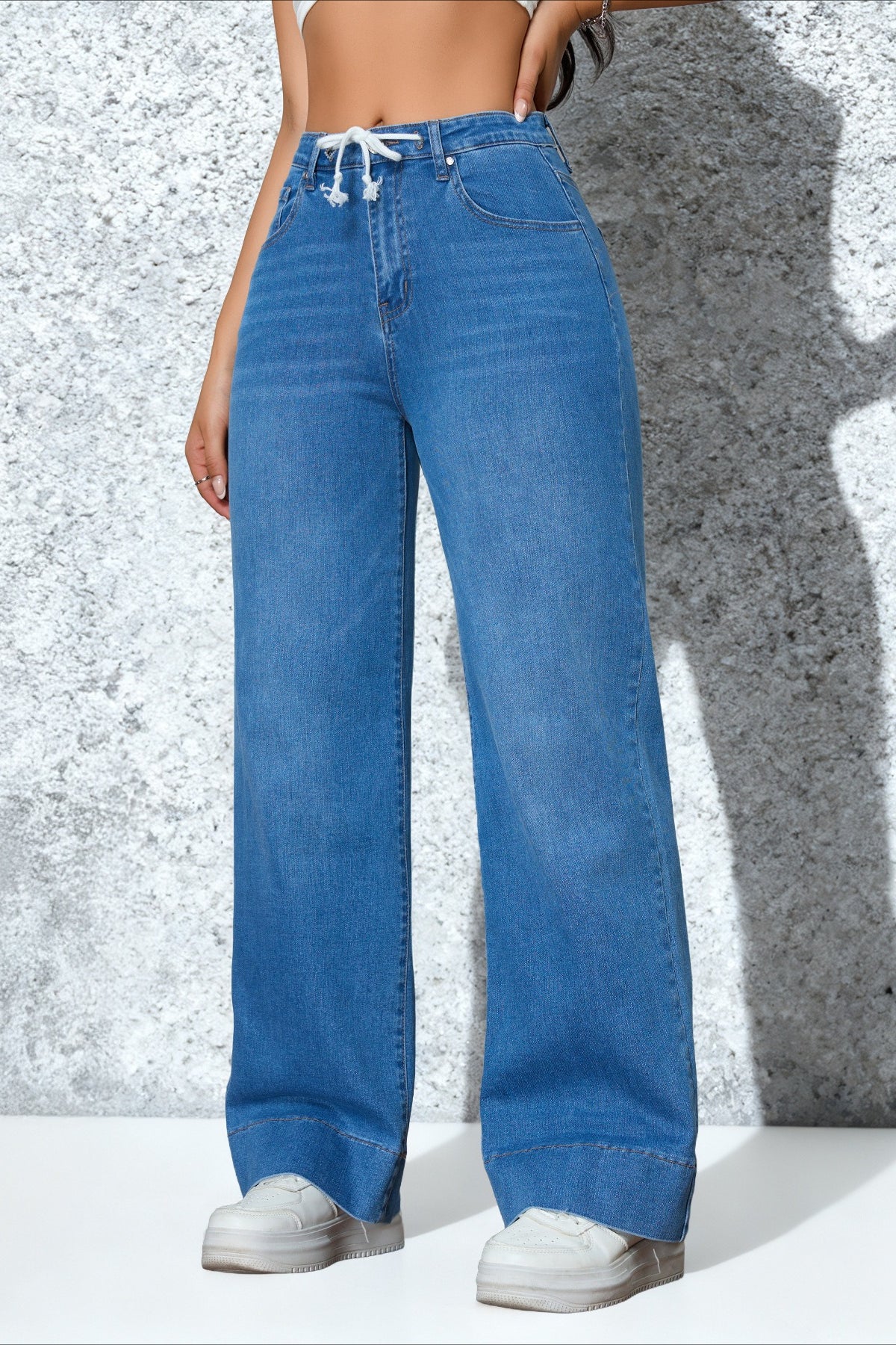 Drawstring Stretch Relaxed Straight Jeans - Image 6