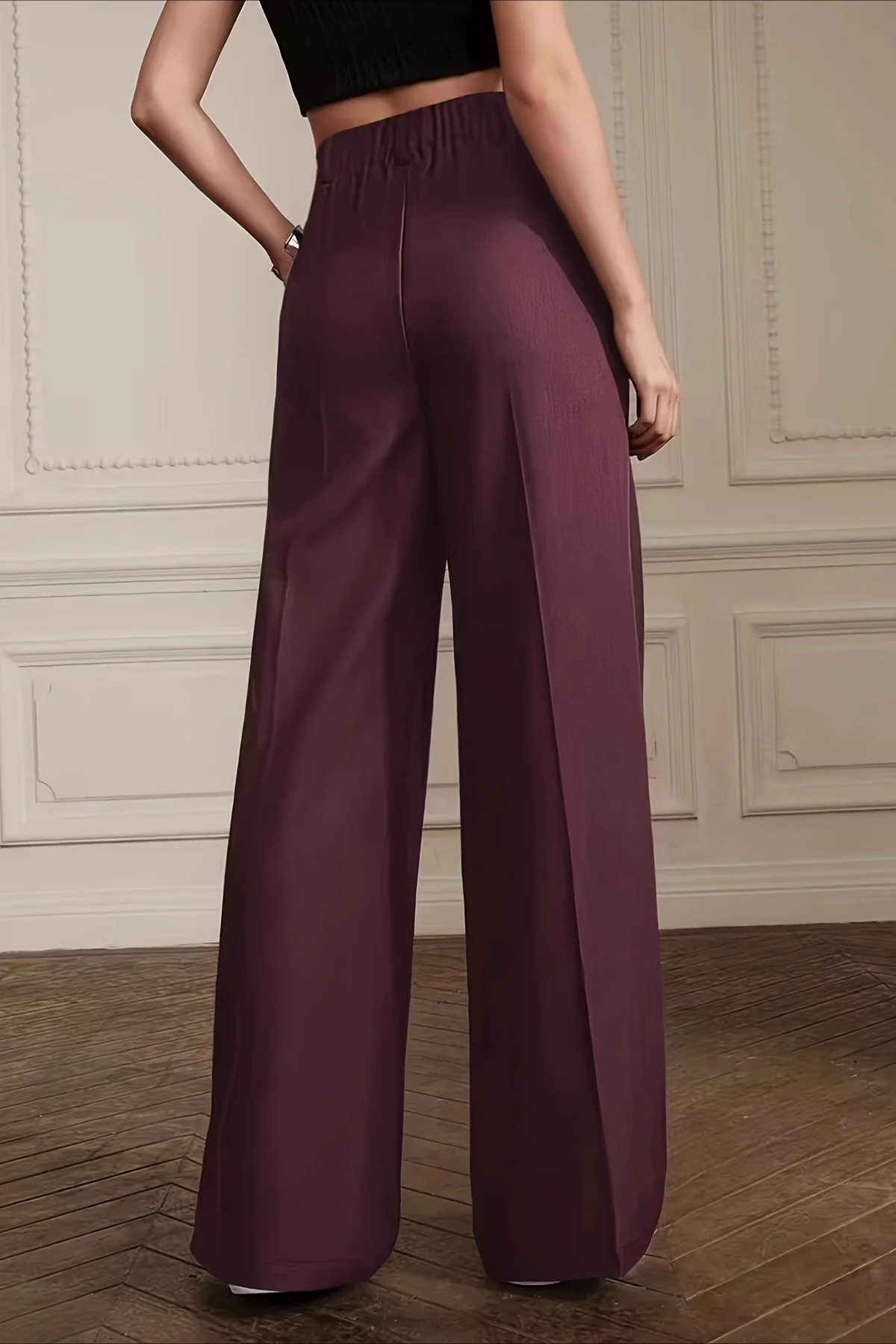 Chic High Waist Pleated Wide Pants - Image 2