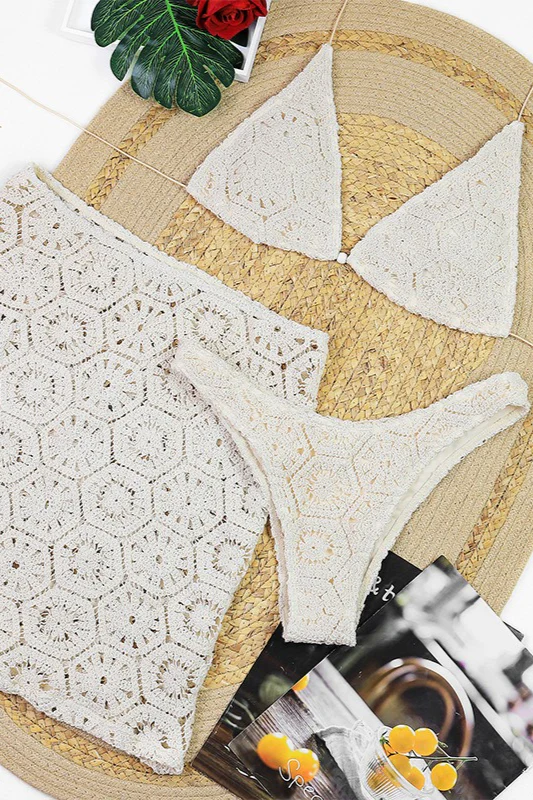Chic Lace Halter Slim Fit Three Piece Swim Set - Image 2