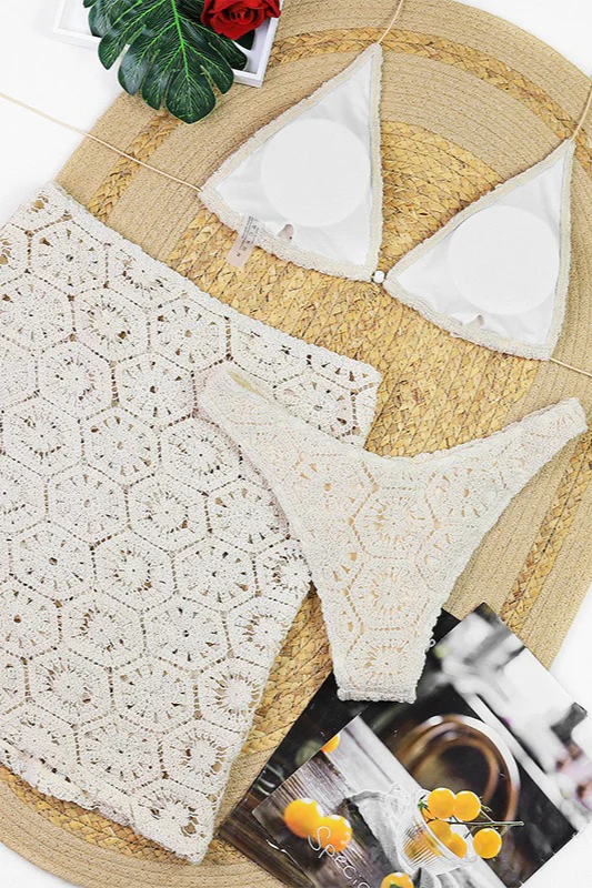 Chic Lace Halter Slim Fit Three Piece Swim Set - Image 3