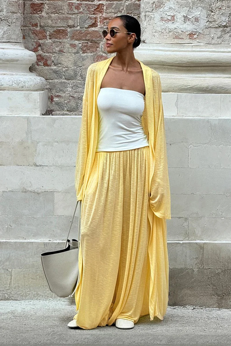 Chic Longline Cardigan Loose Two Piece Pants Set