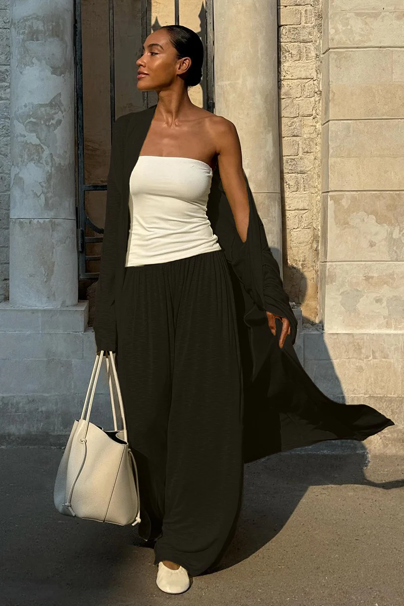 Chic Longline Cardigan Loose Two Piece Pants Set - Image 10