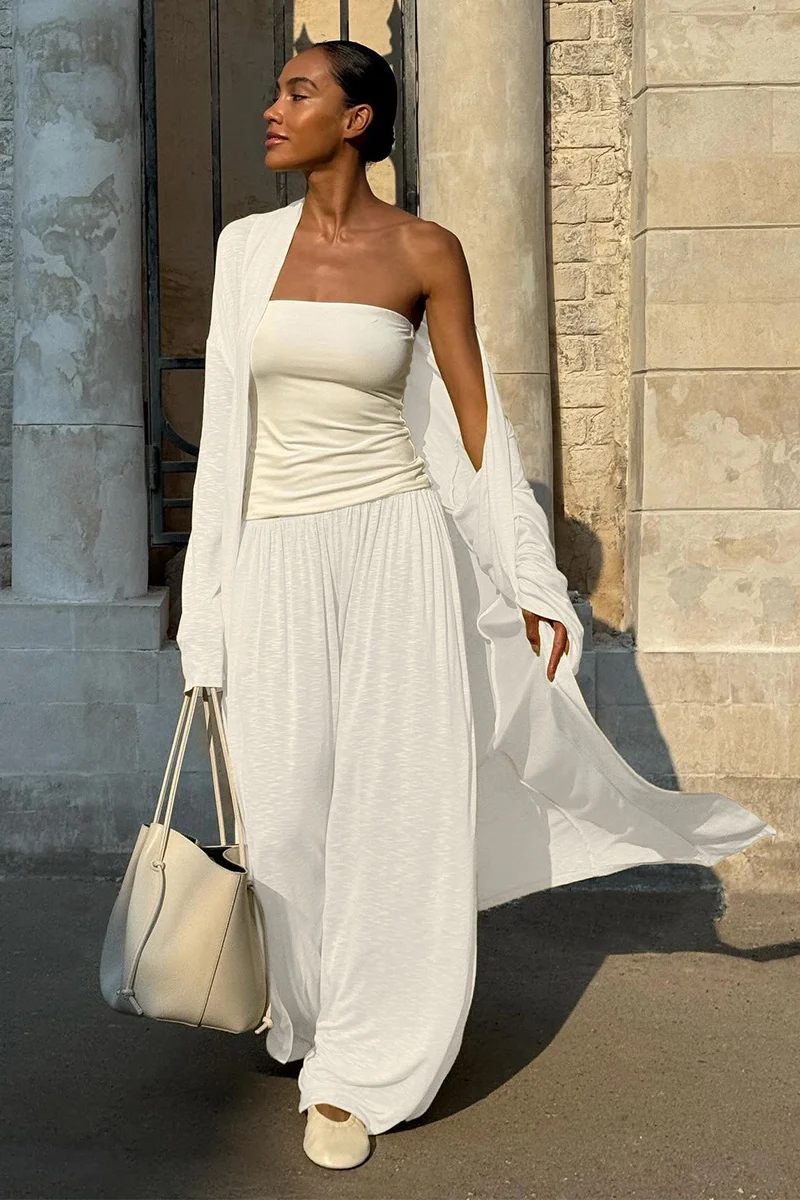 Chic Longline Cardigan Loose Two Piece Pants Set - Image 7