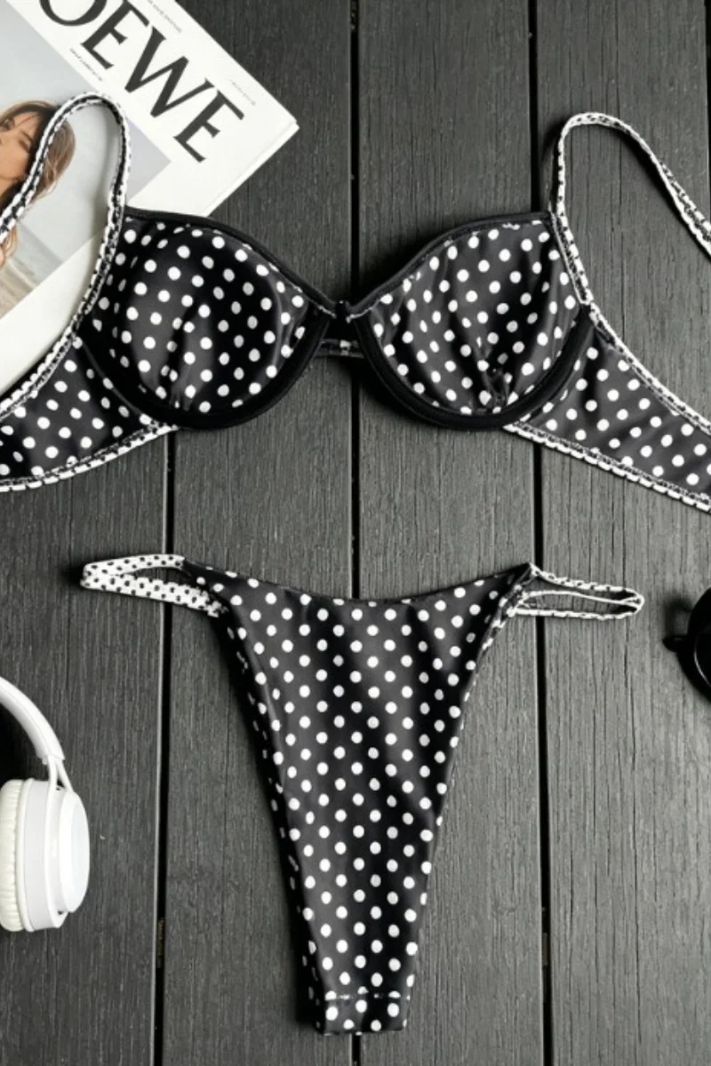 Chic Polka Dot Low Waist Bikini Set - Image 7