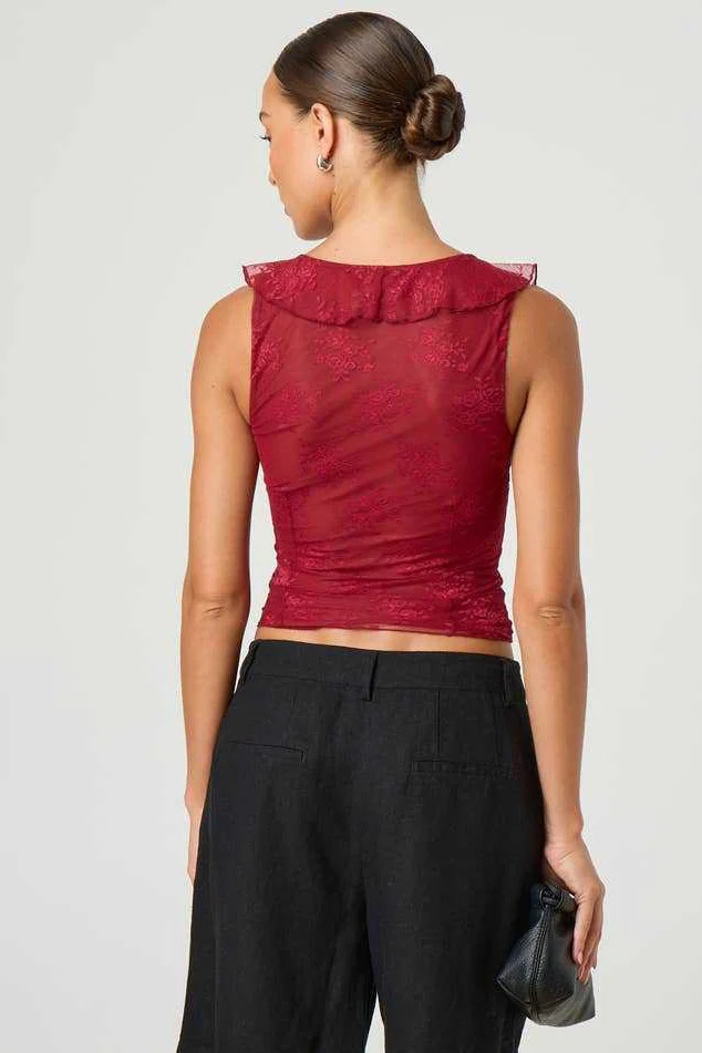 Chic Ruffle Detail Lace Up Corset Tank Top - Image 2