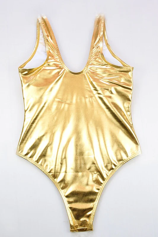 Chic Solid Foil Detail One Piece Swimwear - Image 4