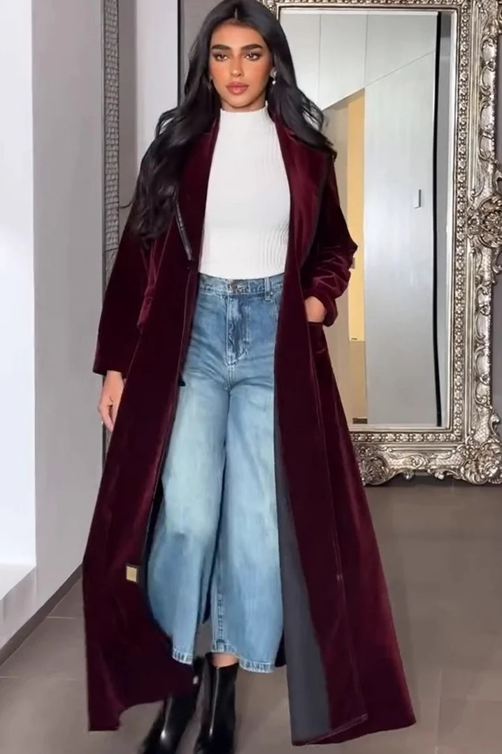 Velvet Duster Lapel Overcoat - Image 4