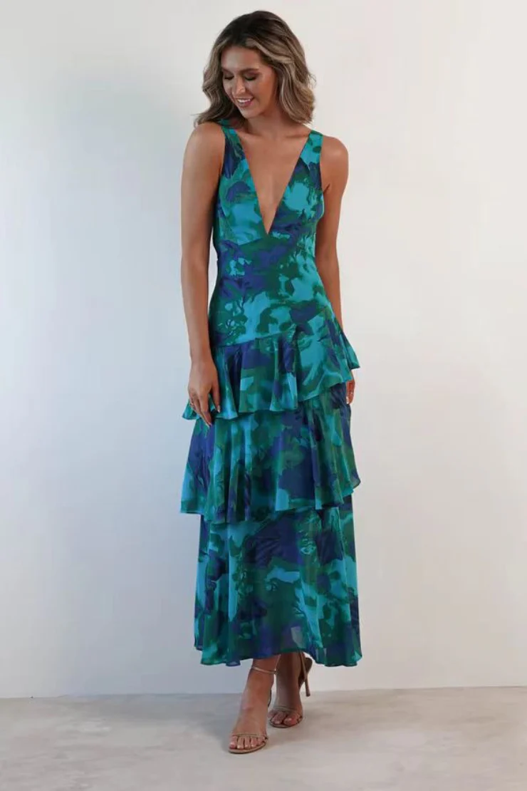 Chiffon Halter Slim Ruffle Maxi Floral Dress - Image 3