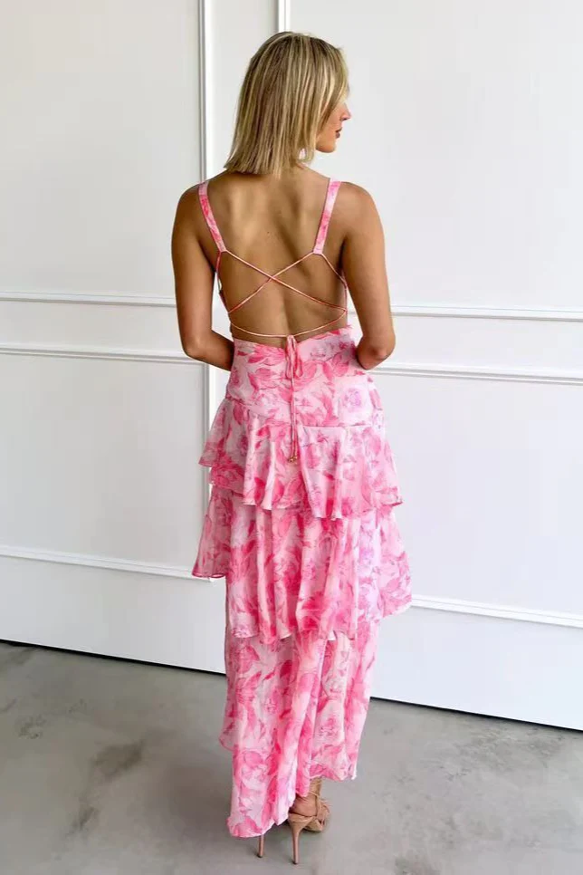 Chiffon Halter Slim Ruffle Maxi Floral Dress - Image 5