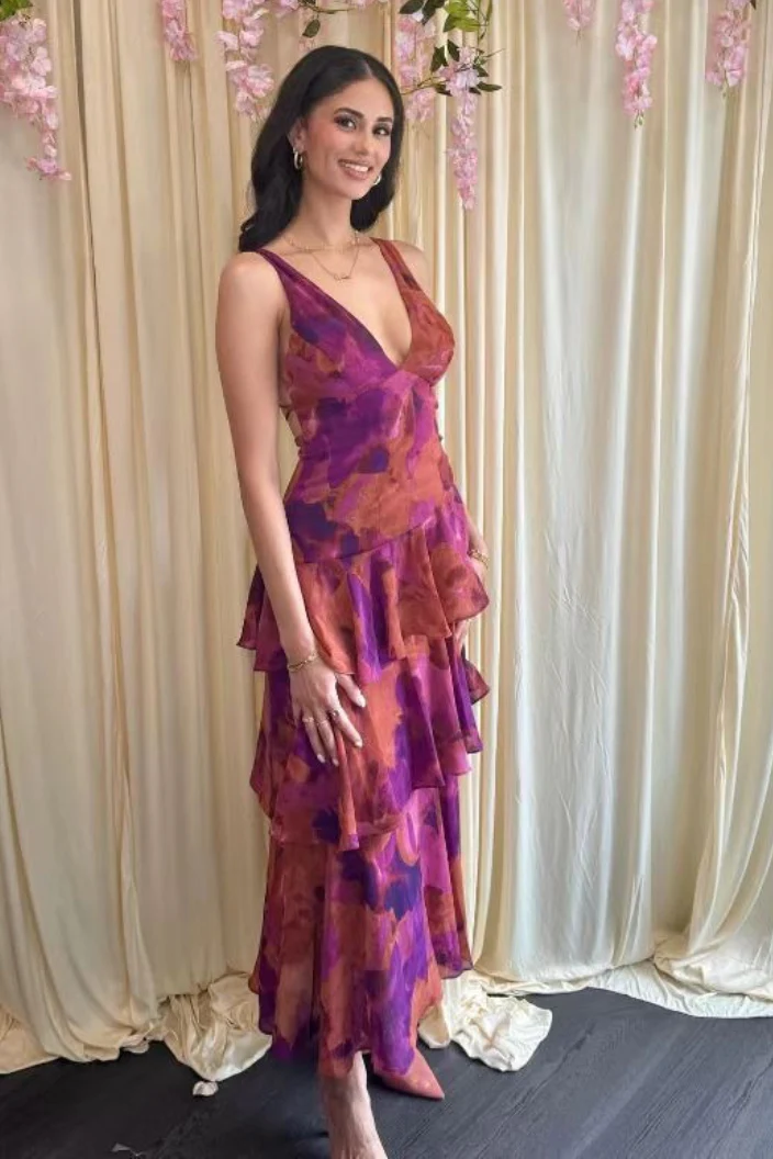 Chiffon Halter Slim Ruffle Maxi Floral Dress - Image 7