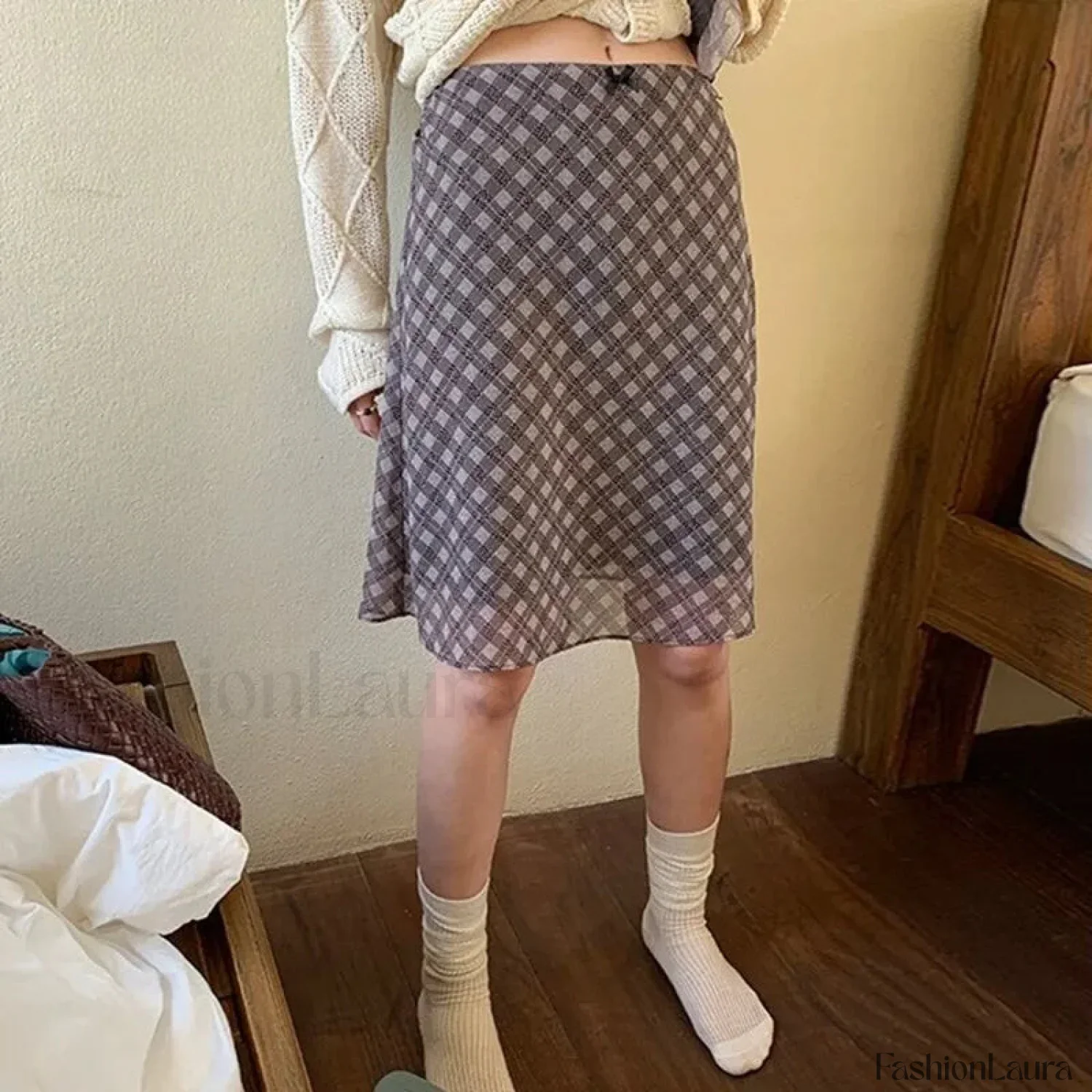 Chiffon Low Waist Plaid Skirt - Image 5