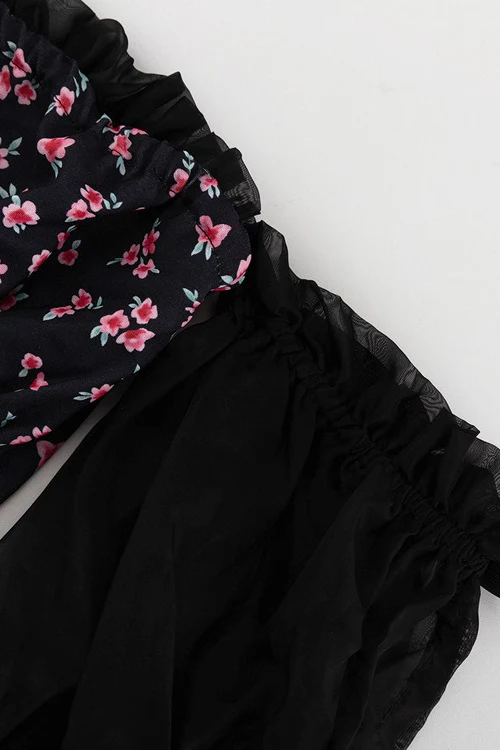 Chiffon Patchwork Strapless A Line Floral Dress - Image 10