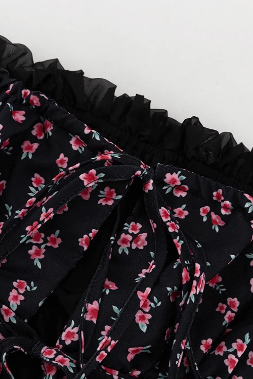 Chiffon Patchwork Strapless A Line Floral Dress - Image 11