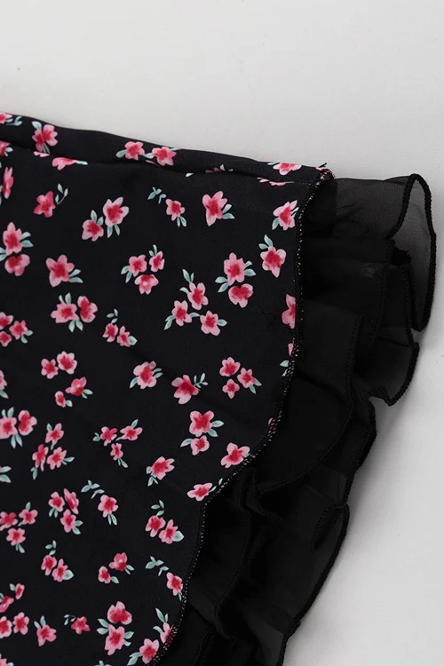 Chiffon Patchwork Strapless A Line Floral Dress - Image 12