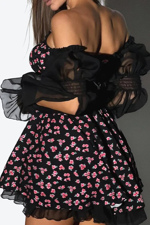 Chiffon Patchwork Strapless A Line Floral Dress - Image 6