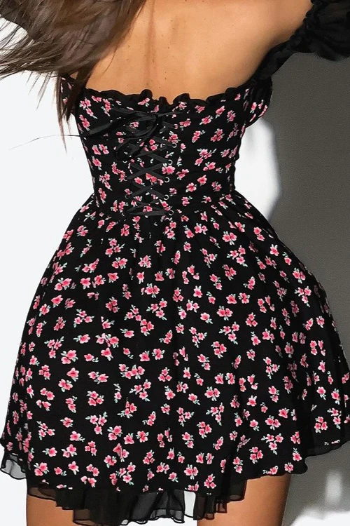 Chiffon Patchwork Strapless A Line Floral Dress - Image 7