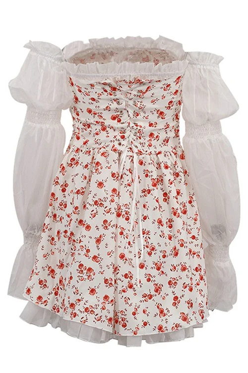 Chiffon Patchwork Strapless A Line Floral Dress - Image 9