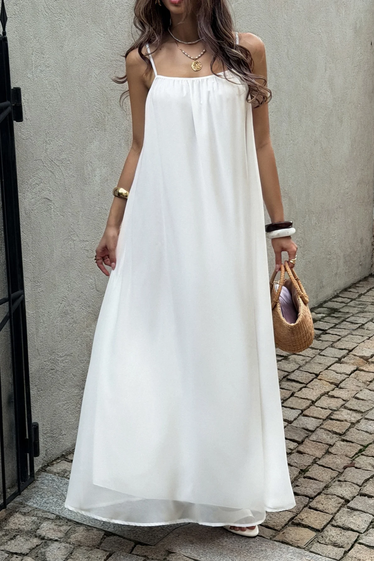 Chiffon Spaghetti Strap Vacation Maxi Dress