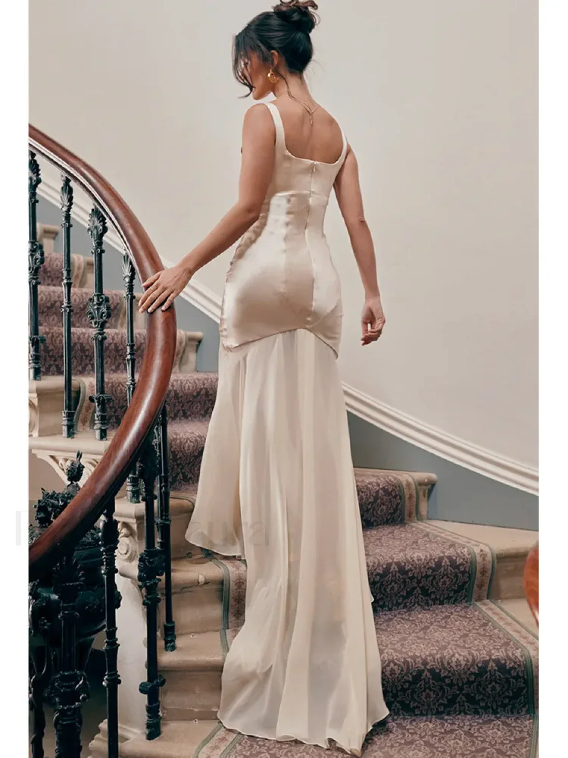 Chiffon Splicing Slim Floor Maxi Dress - Image 4
