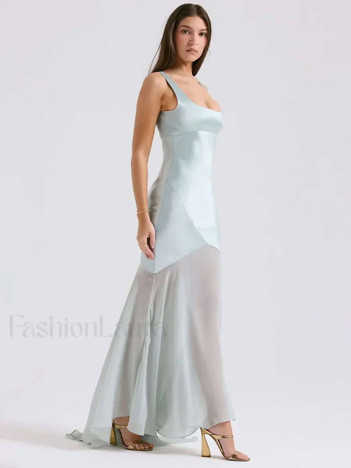 Chiffon Splicing Slim Floor Maxi Dress - Image 7