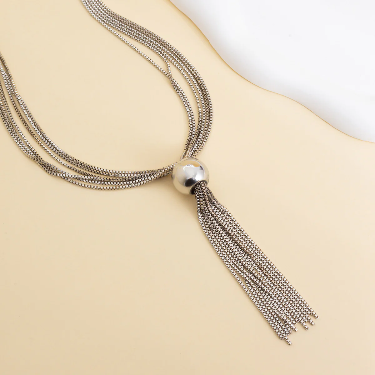 Chunky Bead Drop Layered Chain Necklace - Image 5