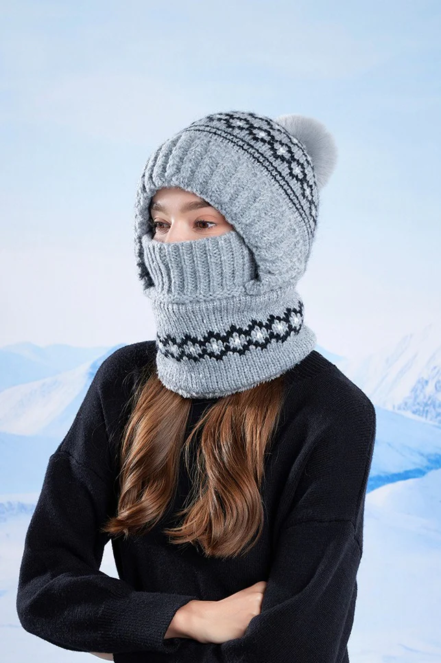 Chunky Knit Balaclava Scarf with Hat - Image 5