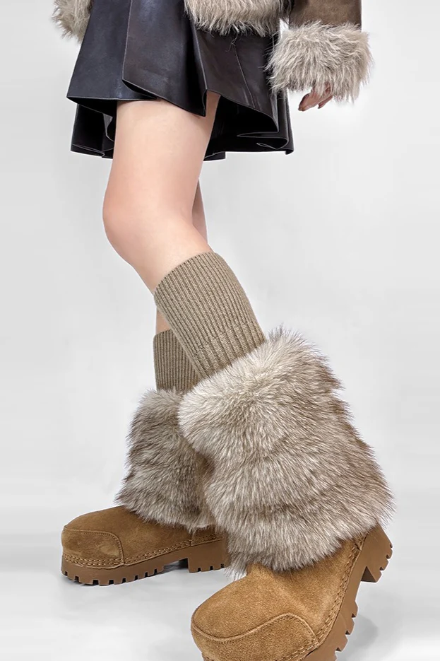 Chunky Ribbed Faux Fur Leg Warmers
