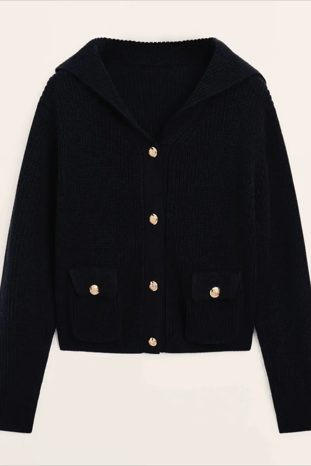 College Style Navy Collar Knit Cardigan - Image 5