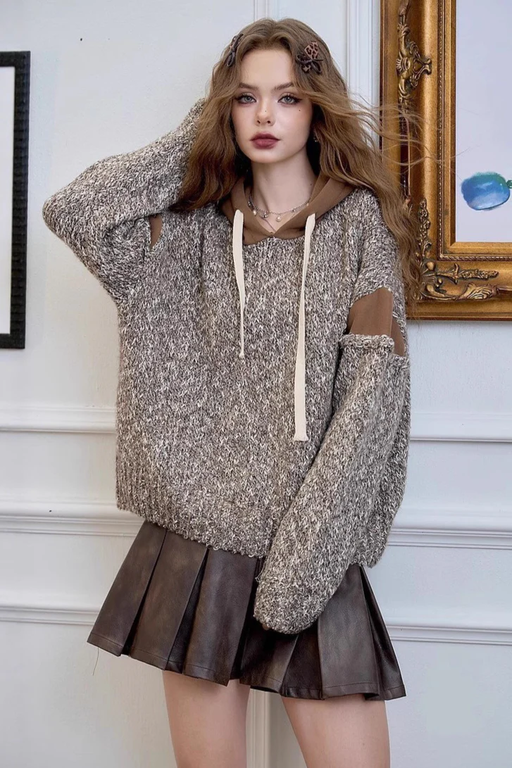Color Block Hooded Relaxed Sweater - Image 2