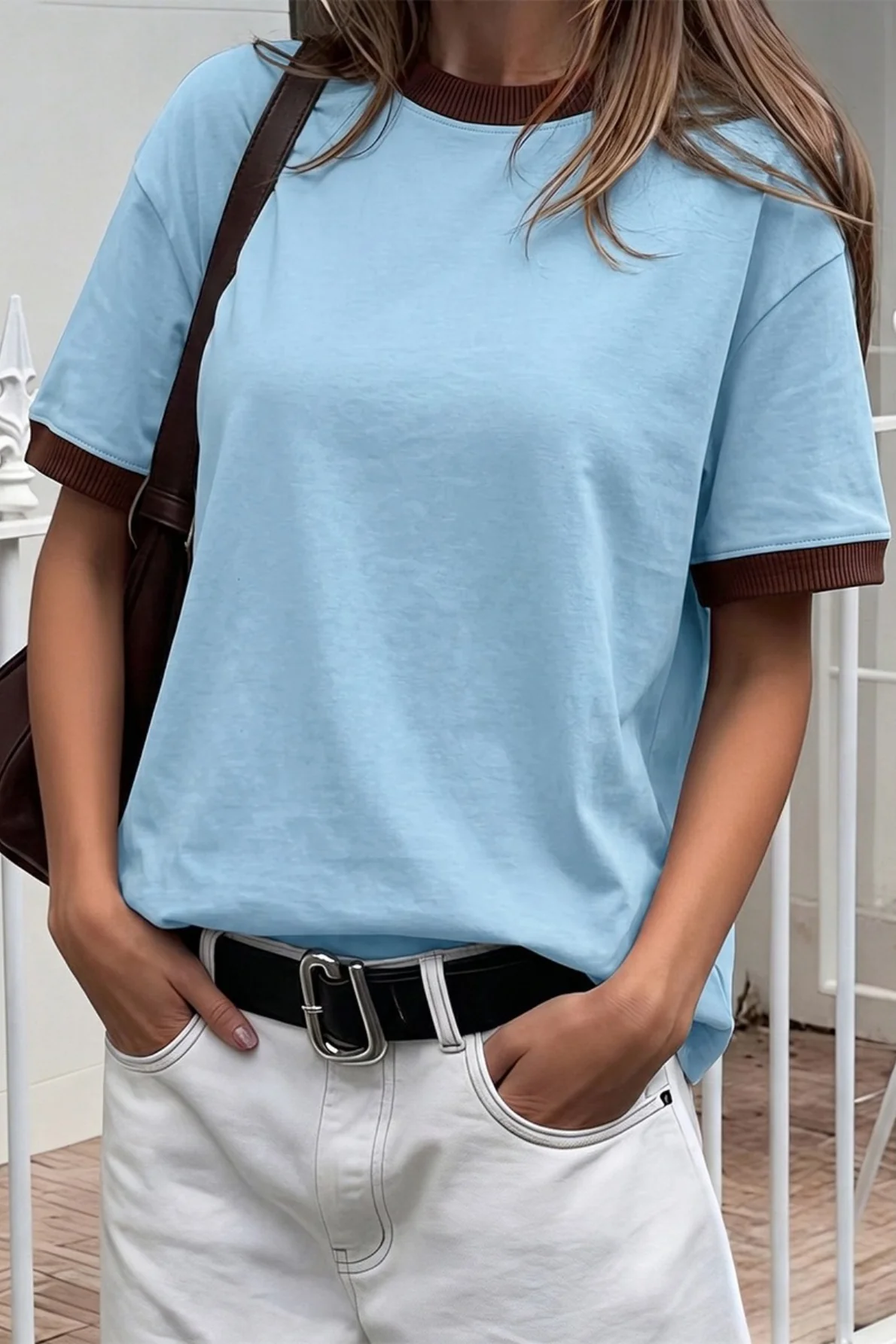 Color Block Ribbed Drop Shoulder Tee - Image 2