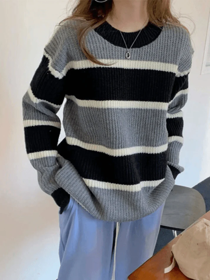Color Block Striped Knit Sweater - Image 16