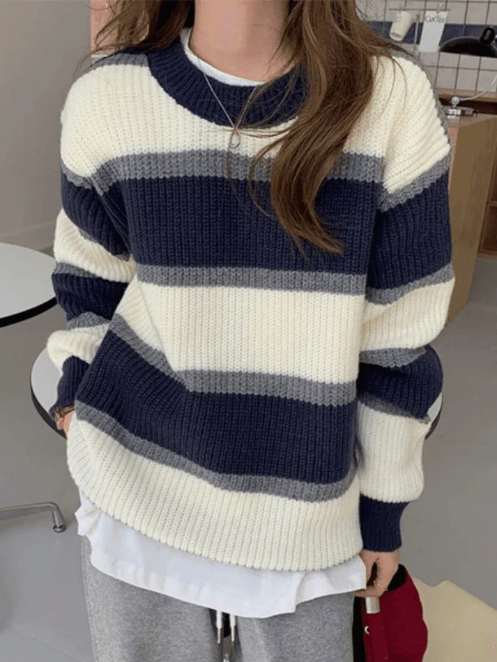 Color Block Striped Knit Sweater - Image 26
