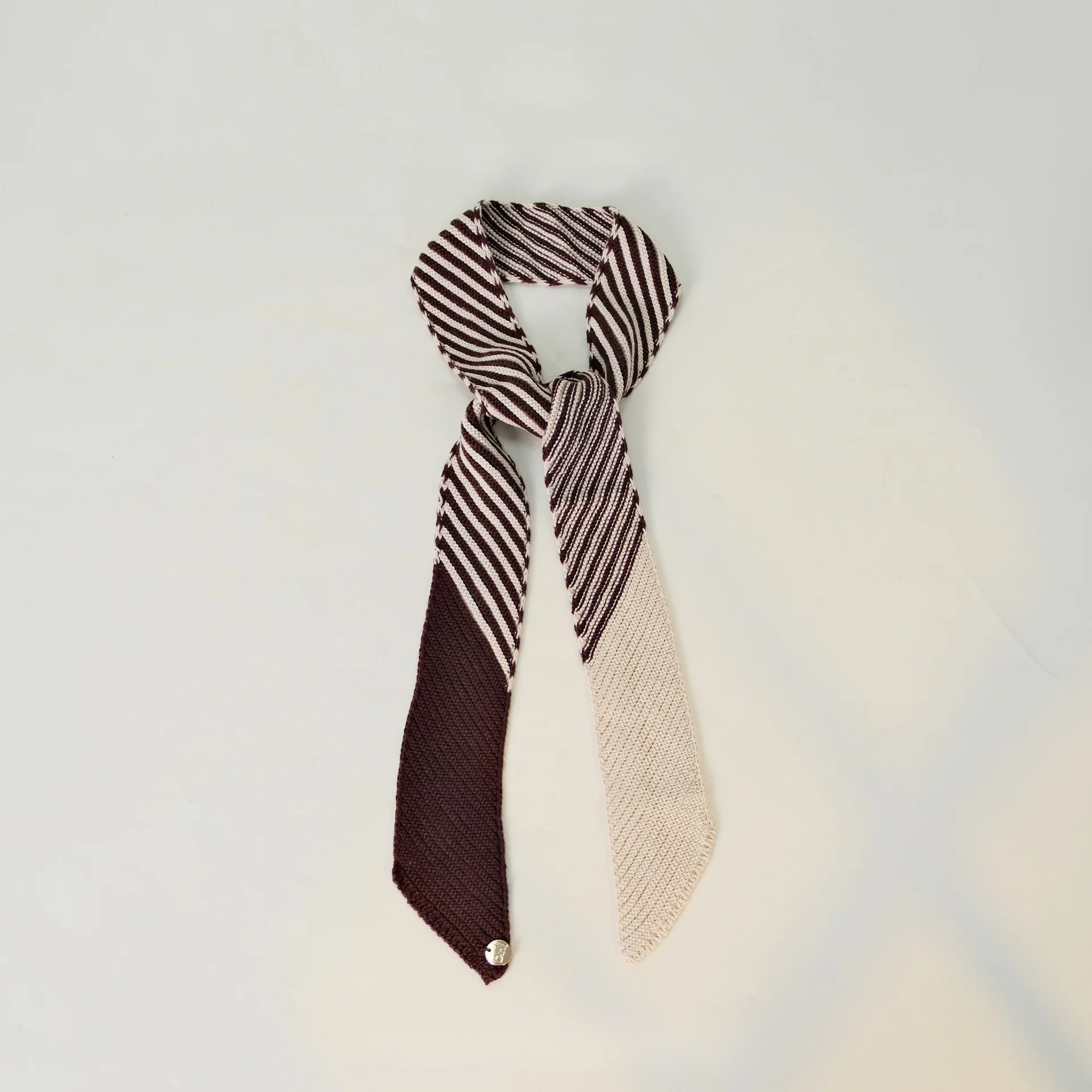 Colorblock Striped Knit Skinny Long Neck Tie Scarf