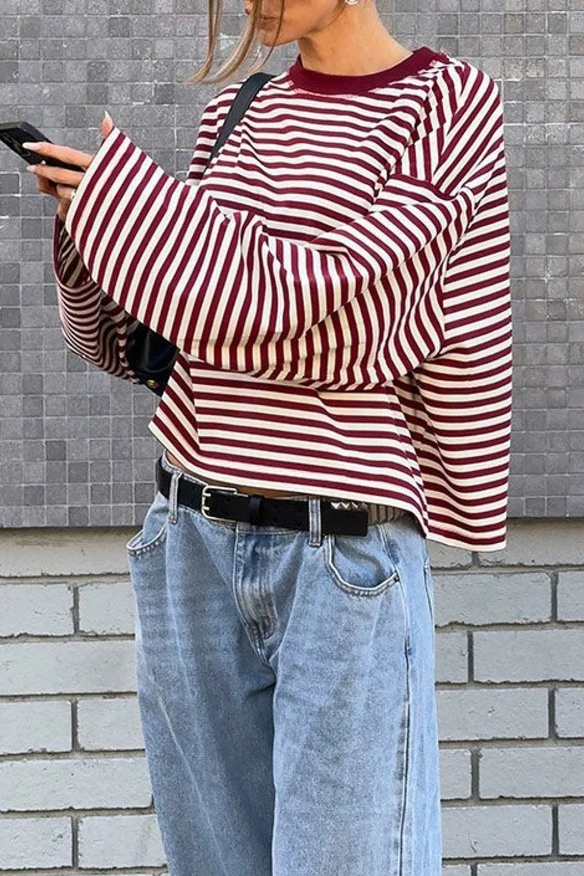 Colorblock Striped Relaxed Fit Long Sleeve Tee - Image 6