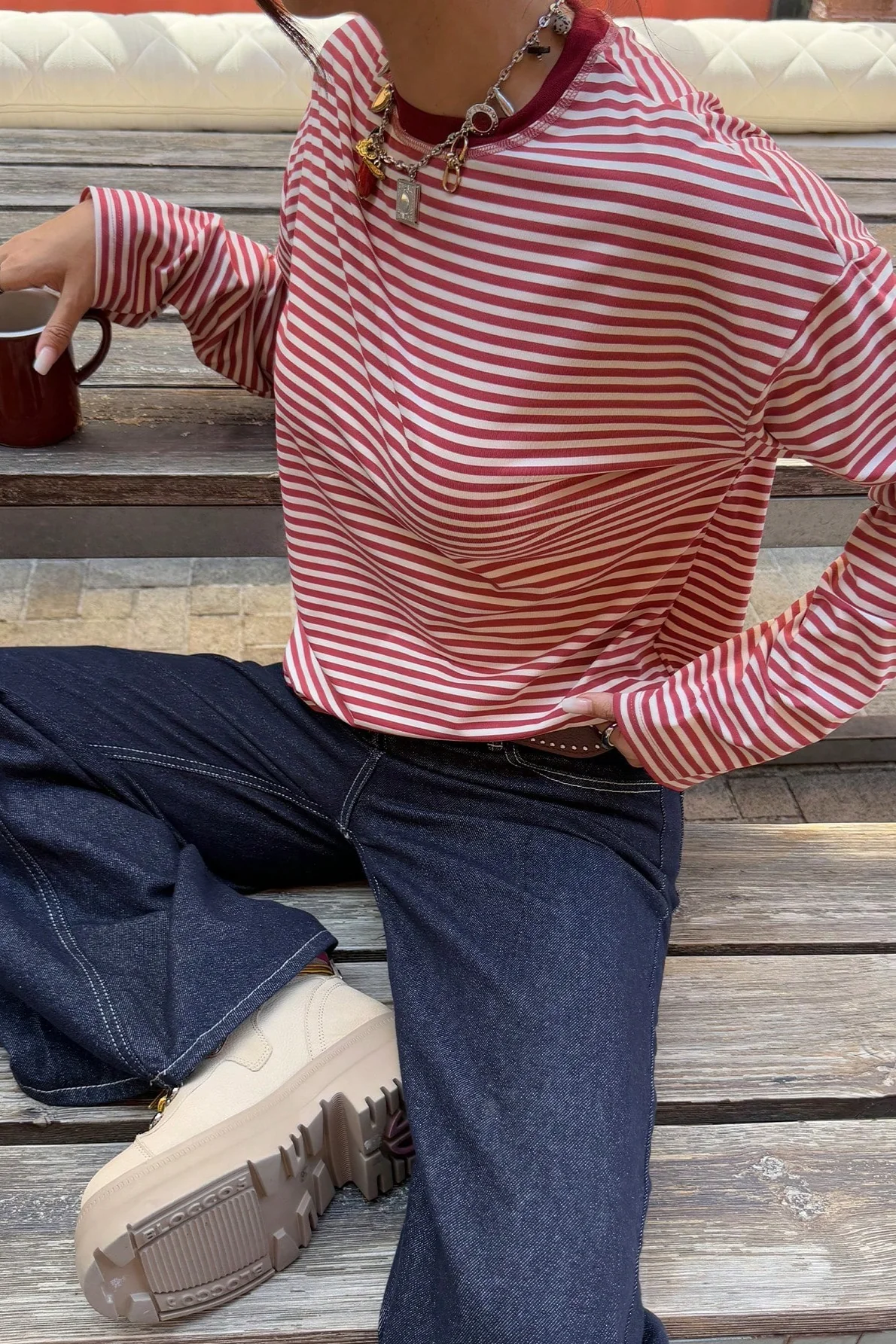 Colorblock Striped Relaxed Fit Long Sleeve Tee - Image 8