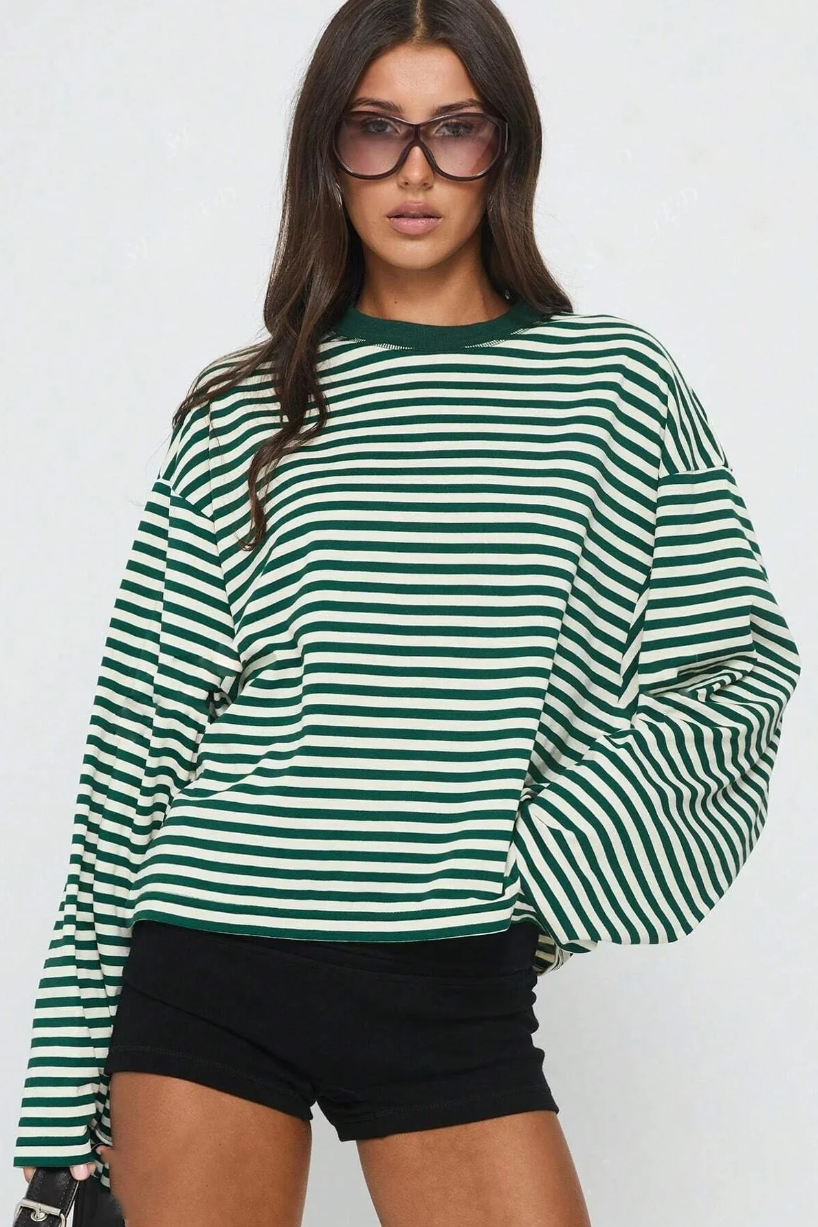Colorblock Striped Relaxed Fit Long Sleeve Tee - Image 9