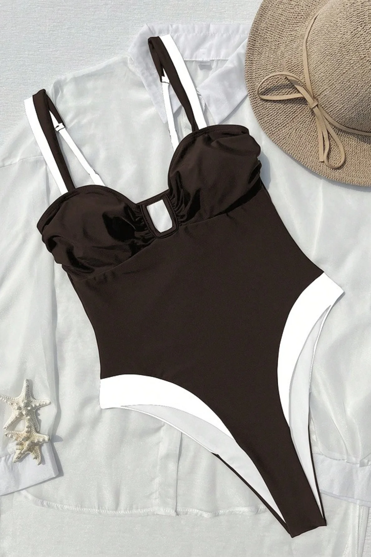 Colorblock U Neck Slim Fit One Piece Swimwear - Image 5