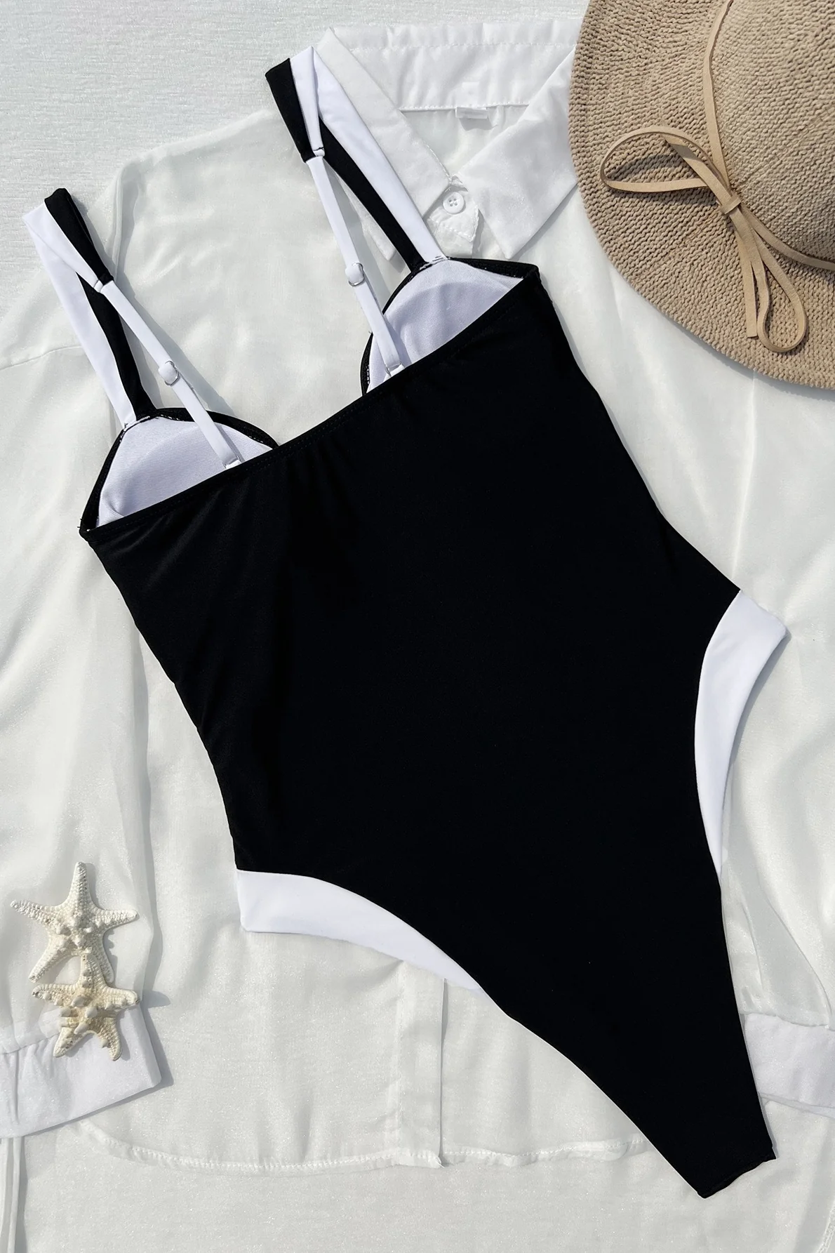 Colorblock U Neck Slim Fit One Piece Swimwear - Image 6