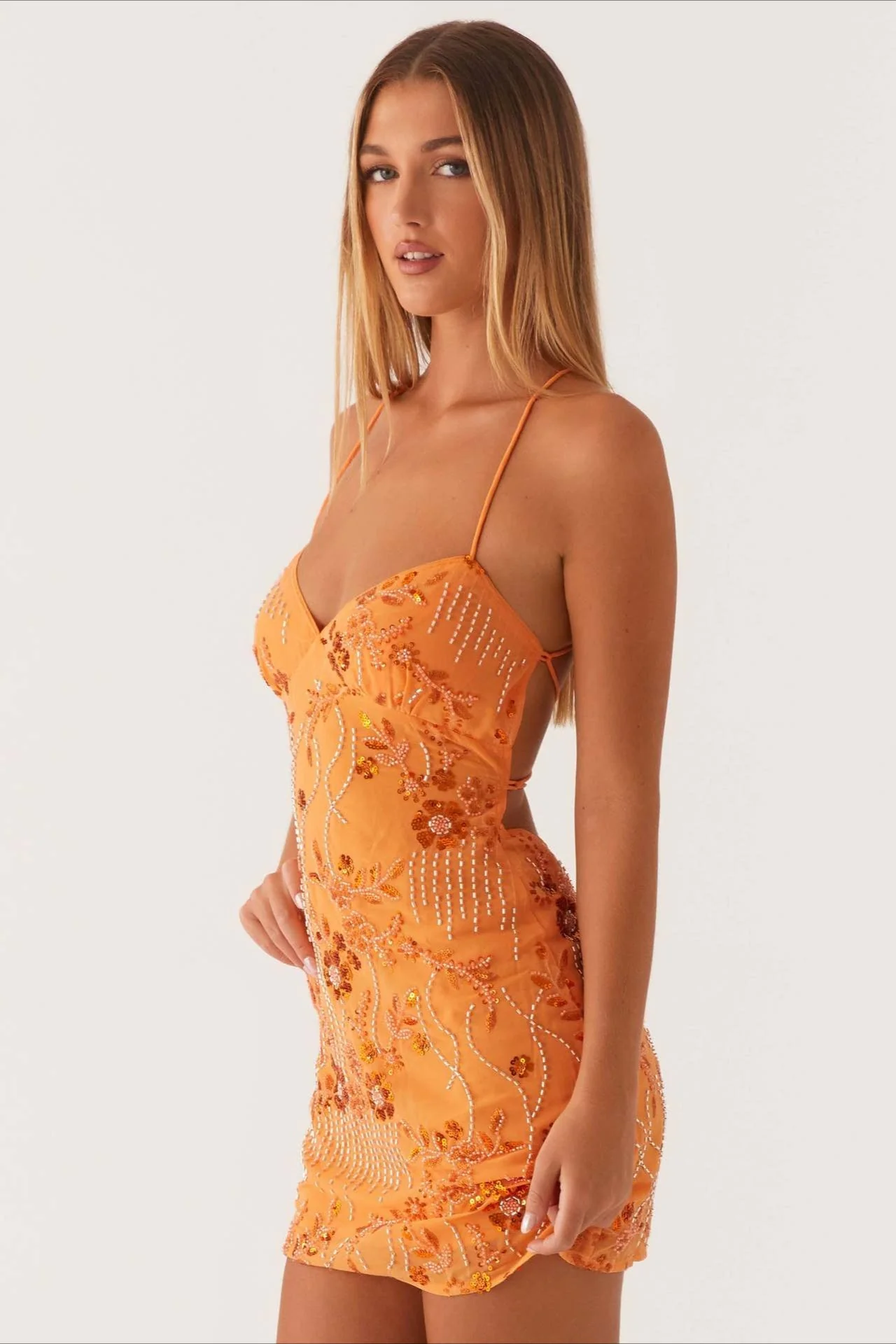 Colorful Beaded Back Tie Cocktail Dress - Image 3