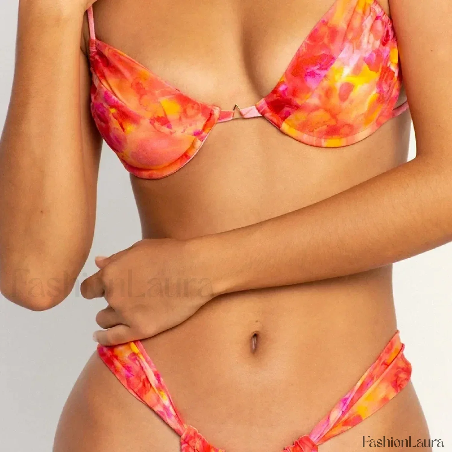 Colorful Ruched Suspender Bikini Set - Image 5
