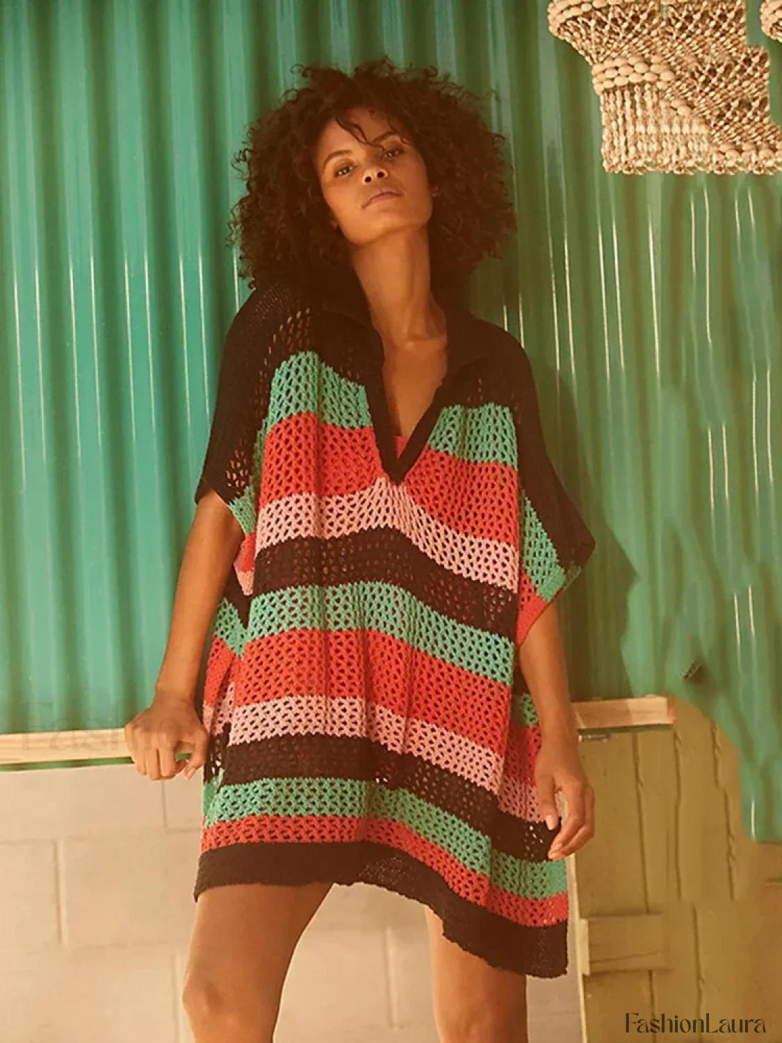 Contrast Color Slit Cut Hollow Cover Up - Image 12