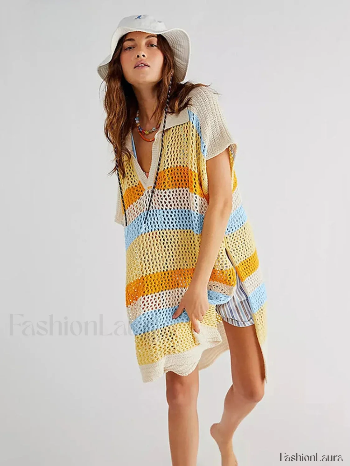 Contrast Color Slit Cut Hollow Cover Up - Image 9