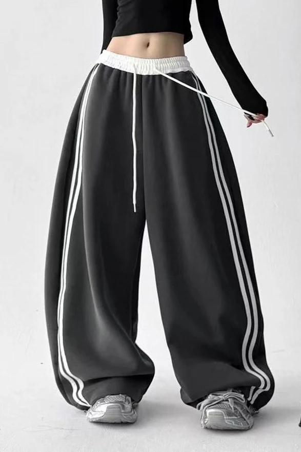 Contrast High Waist Athletic Fluid Wide Leg Pants - Image 6