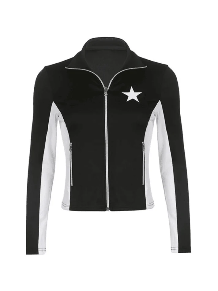 Contrast Star Print Zip-Up Jacket - Image 4